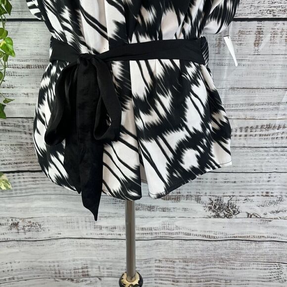 DKNY Blouse Top size Medium Black White Bow Tie Wedding Church Career Boho - Picture 8 of 14